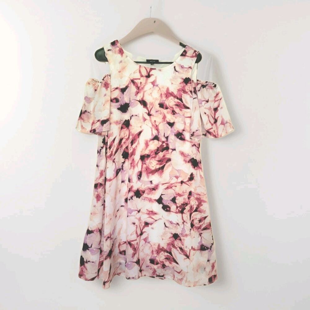 APT 9 Women’s Size 12 Floral Cold Shoulder A-Line Shift Dress Pink Watercolor